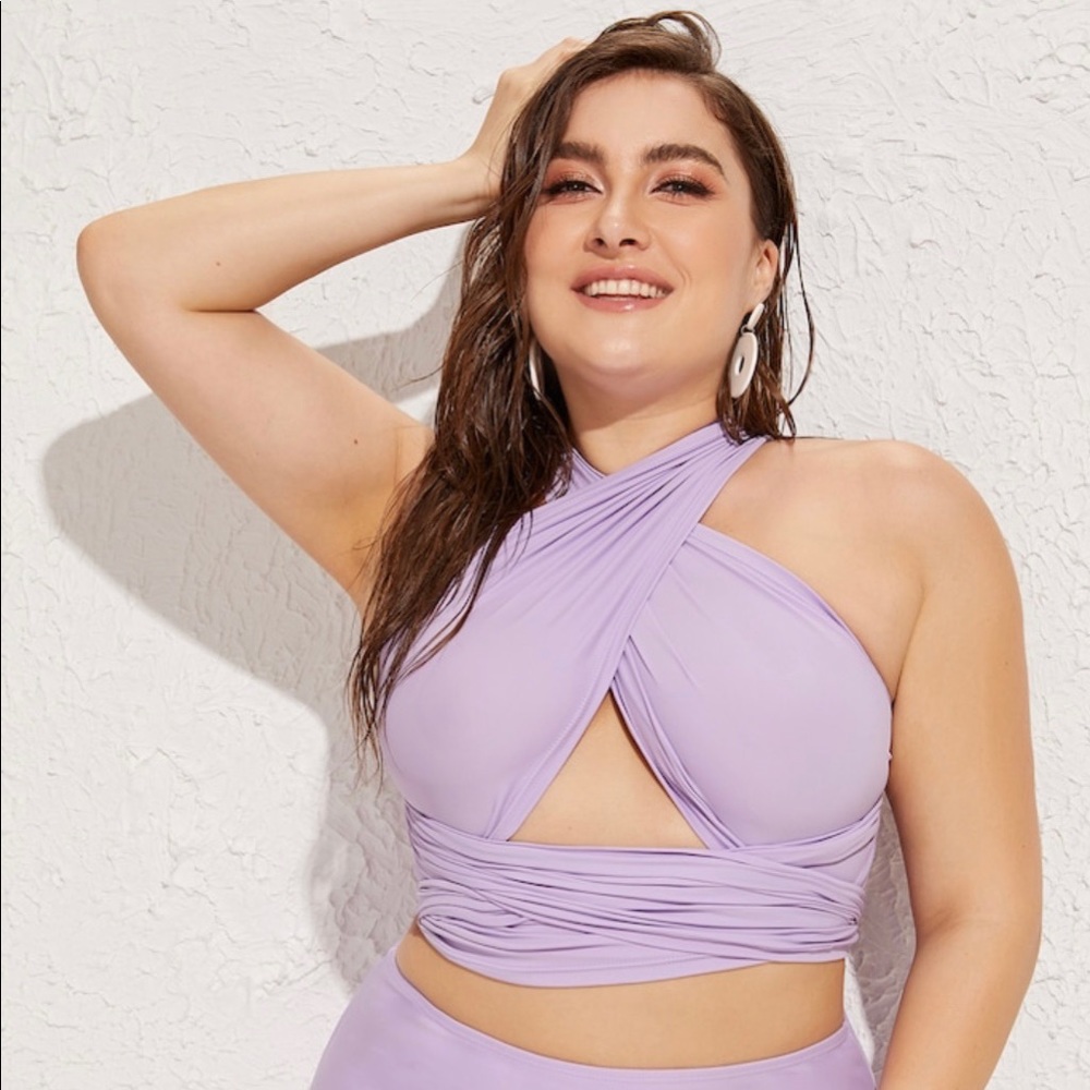 Criss cross top with high waist bikini set